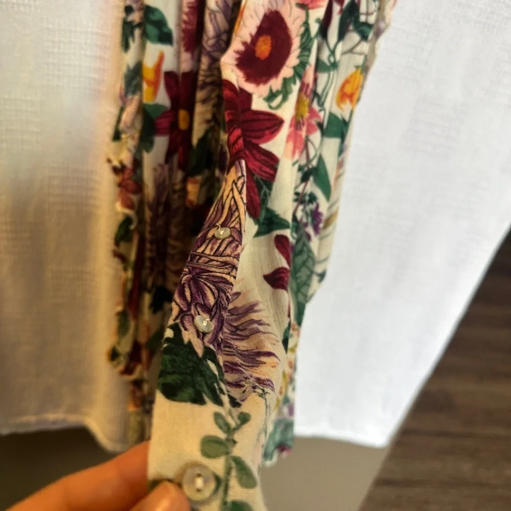 Free People Multicolored Floral Midi Dress with Flutter Sleeves